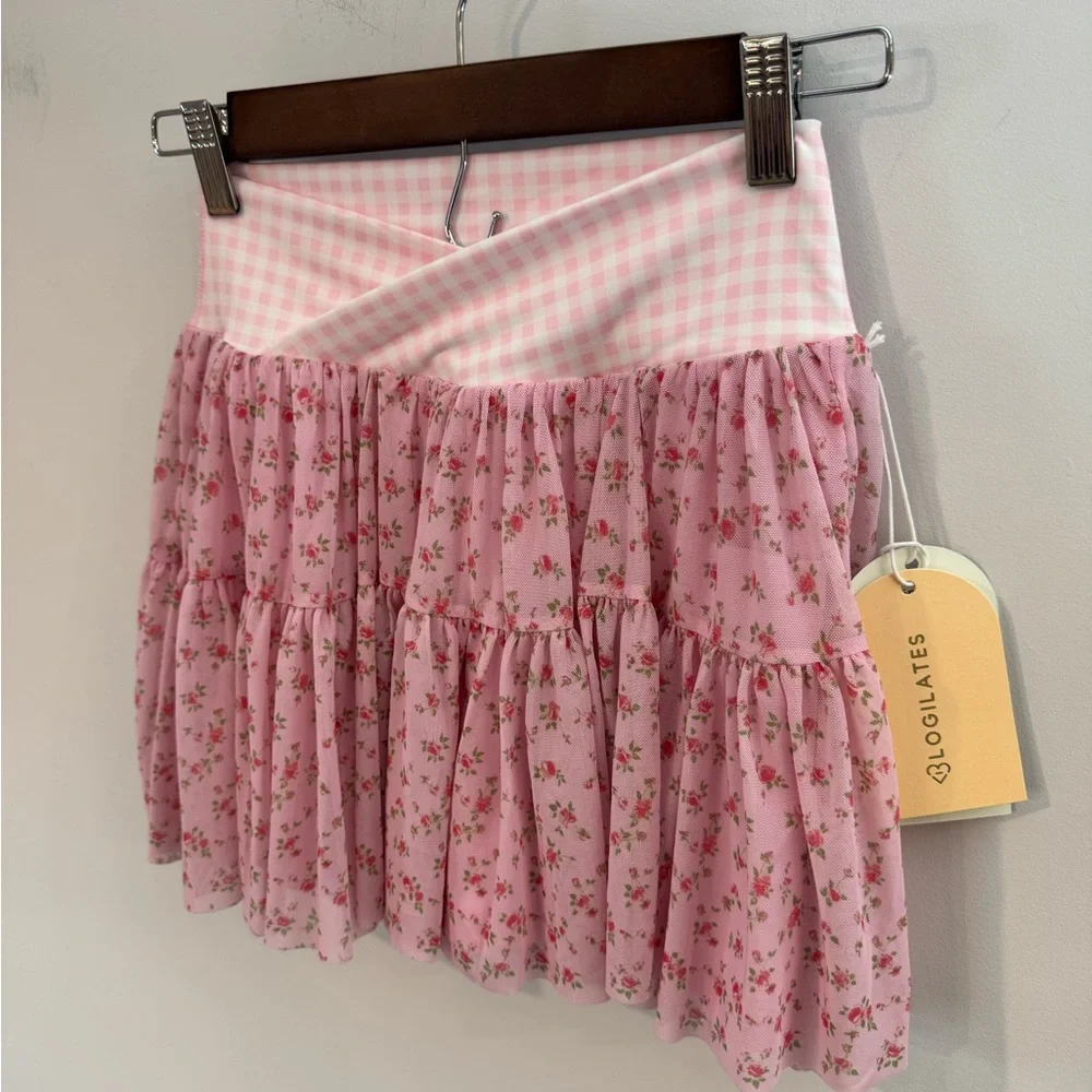 Blogilates Women's Ballerina Skort, Pink Gingham Floral, NWT - Picture 6 of 13